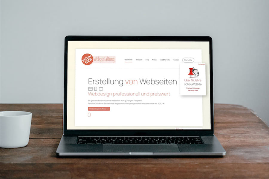 Die schauWEB Website als Ansicht Laptop