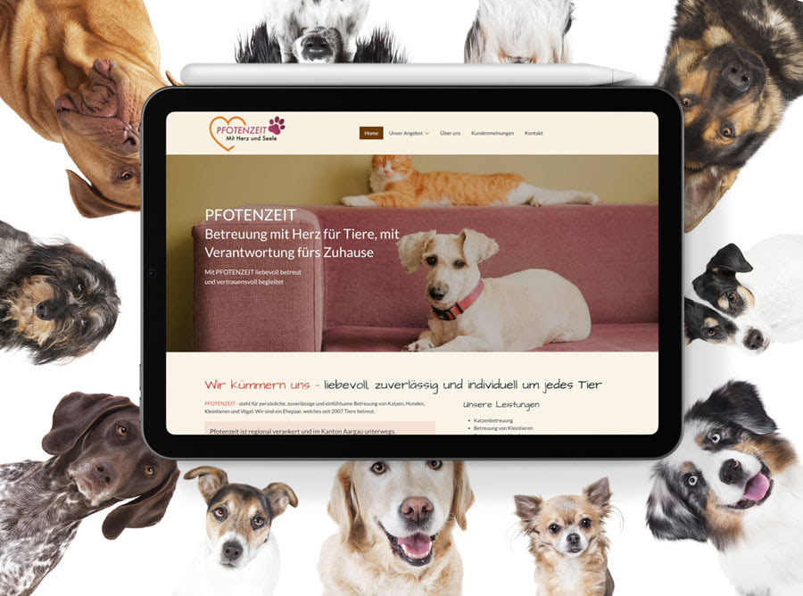 Abbildung der Website PFOTENZEIT auf einem iPad.