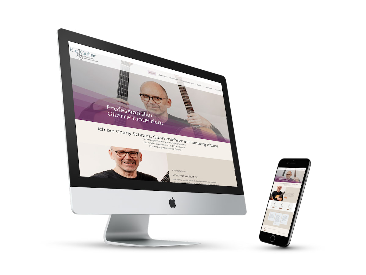 Homepage Ansicht der Elbguitar Website.