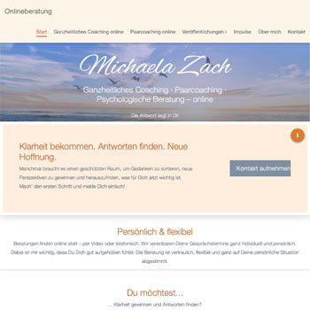 Homepage Ansicht der Website von Michaela Zach