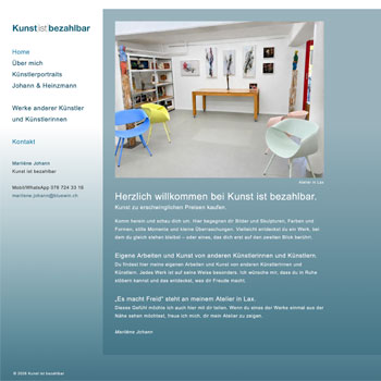Homepage Ansicht der Website Kunst ist bezahlbar