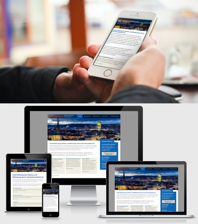 Darstellung der Website www.stresskompetent.ch im Responsive Webdesign