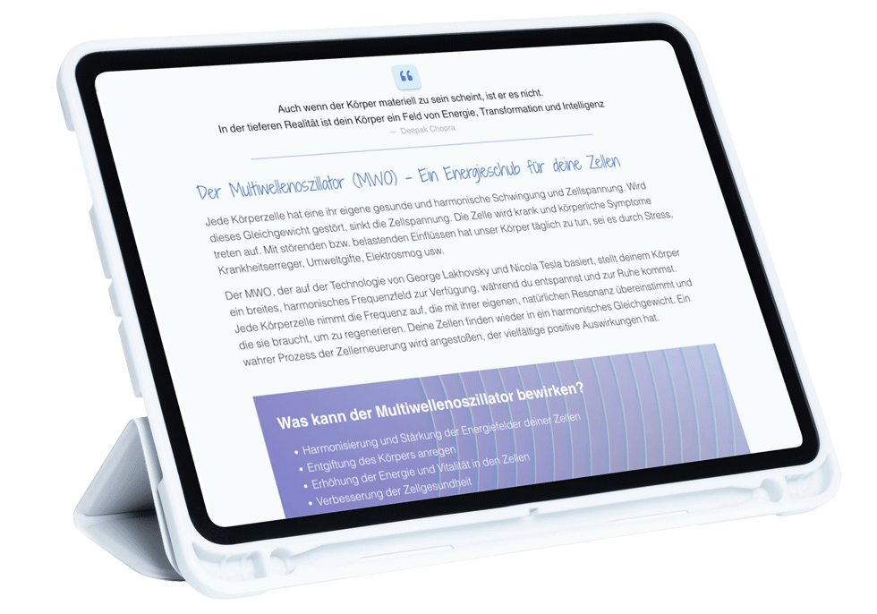 Ansicht einer Website auf einem iPad