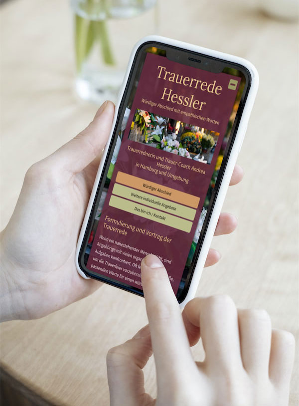 Handydarstellung der Website trauerrede-hessler.de