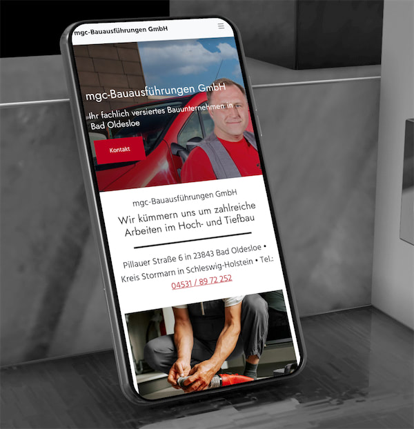 Handyansicht der Website mgc-Bauausführungen GmbH aus Bad Oldesloe
