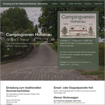 Website Campingverein Hohenau 1970 e.V. Trebur