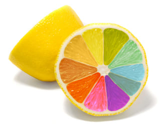 Zitrone in Regenbogenfarben