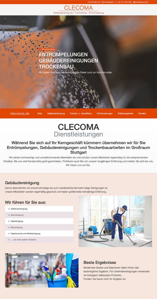 Clecoma Dienstleistungen OnePage Website