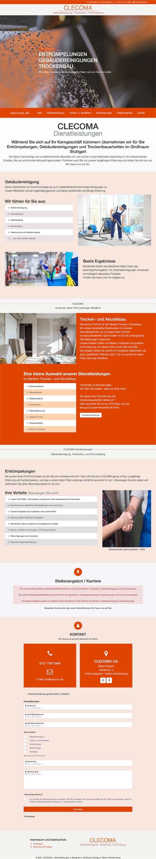Ansicht der gesamten OnePage Website